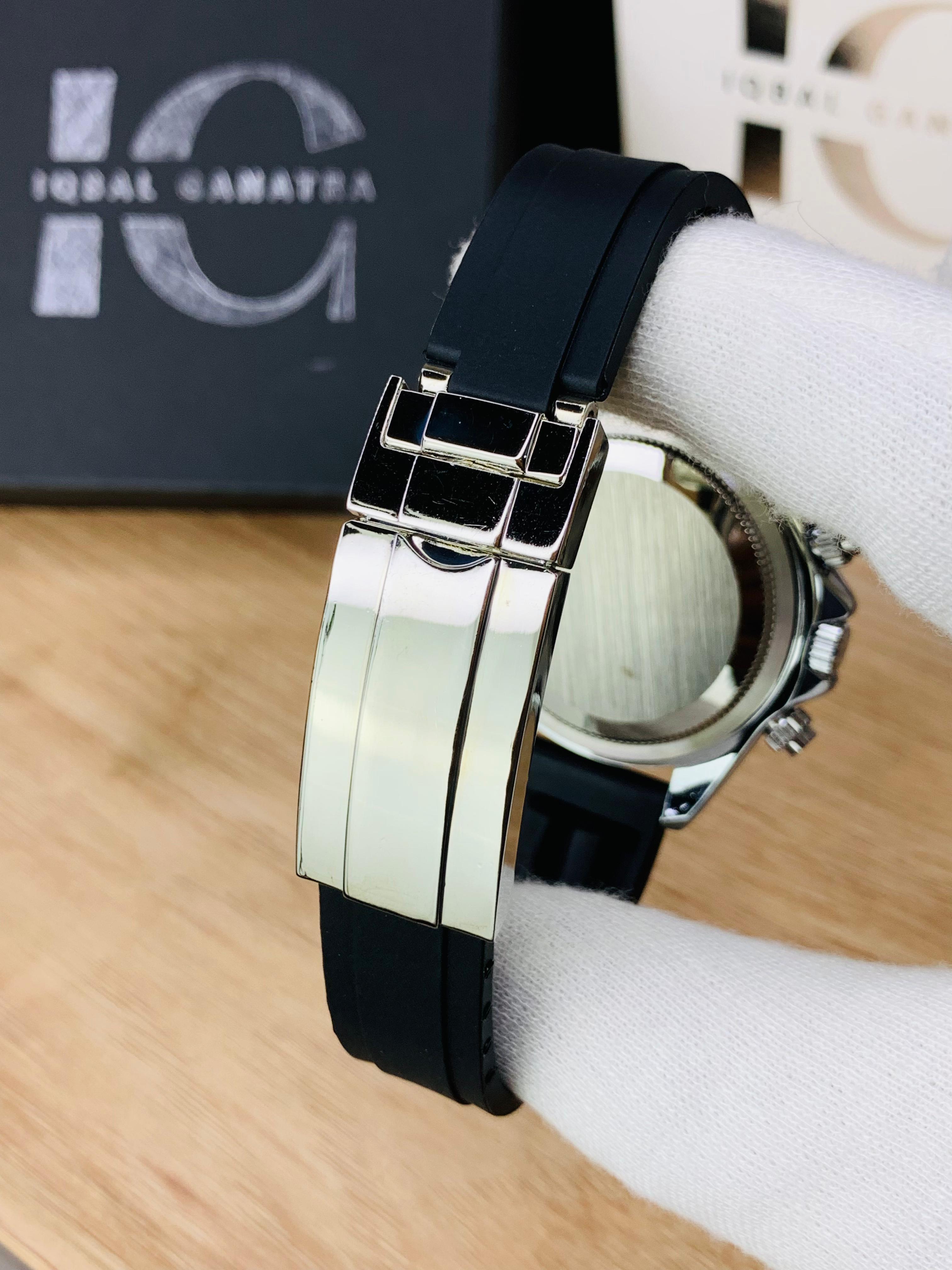 Daytona Chrono (Black Strap Silver Case Inner White)