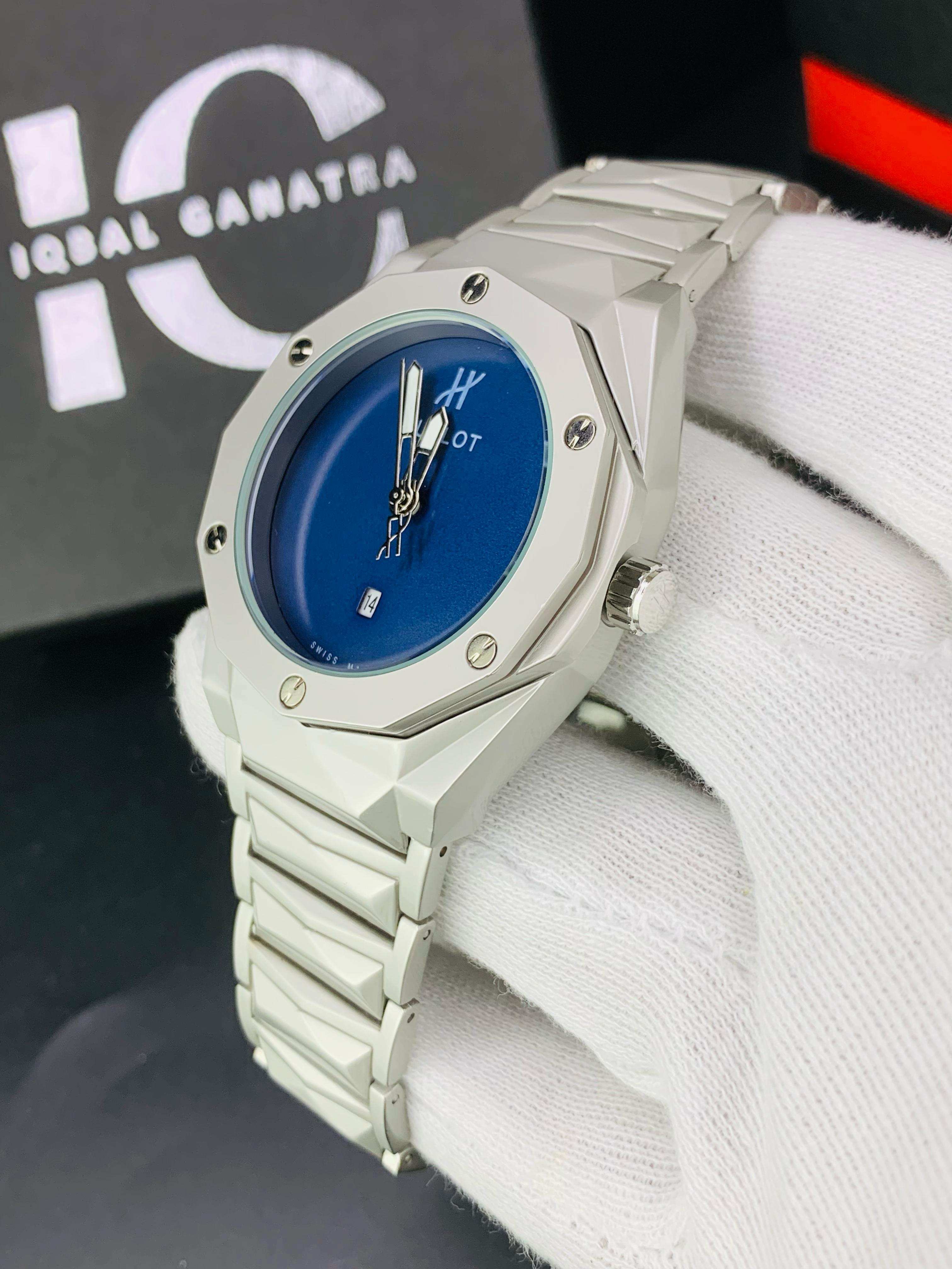 HB Plain Dial | Texture chain | Silver Blue