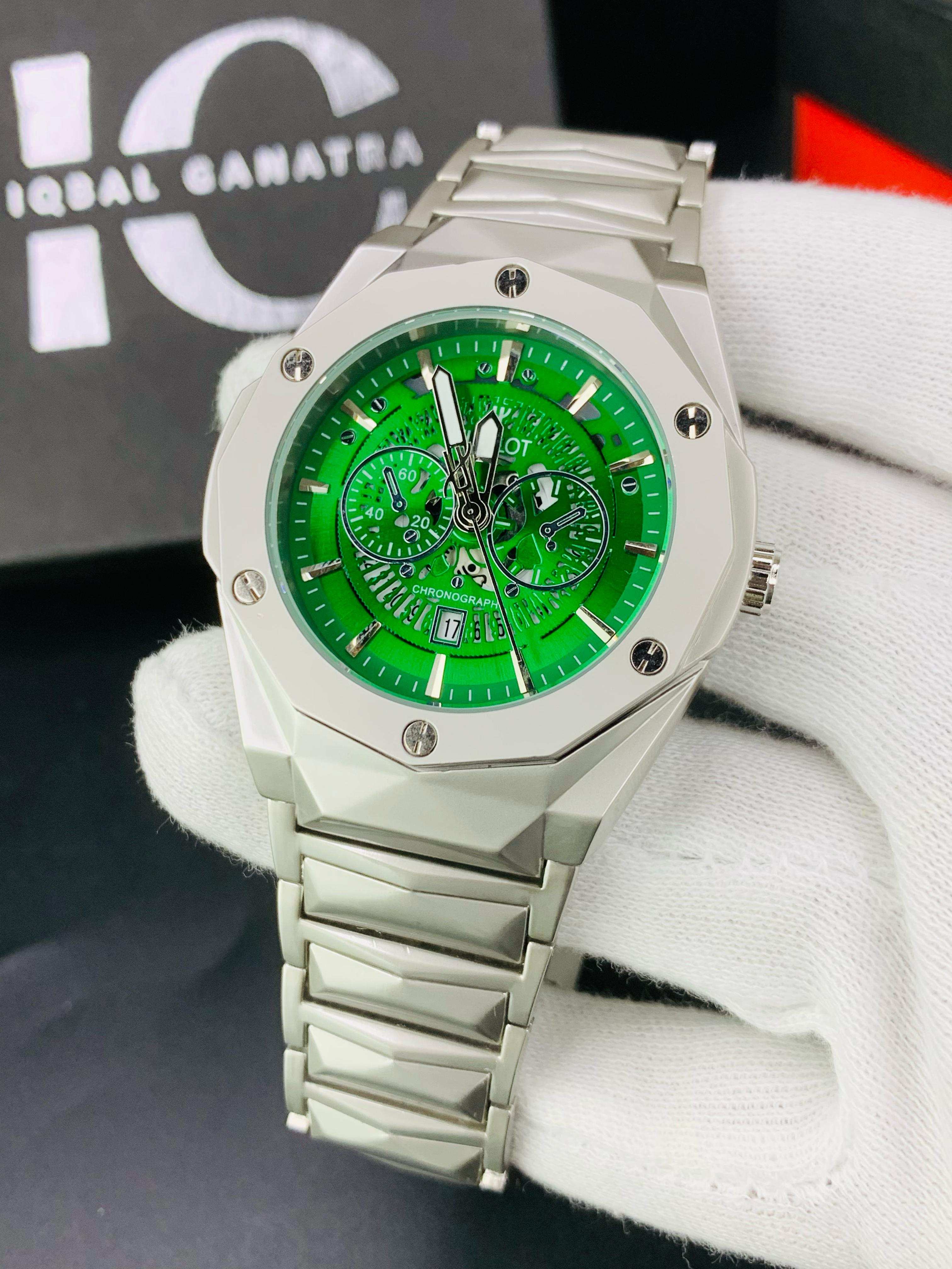 Diamond Cut | Date Adjustment | Texture Chain |Silver Green