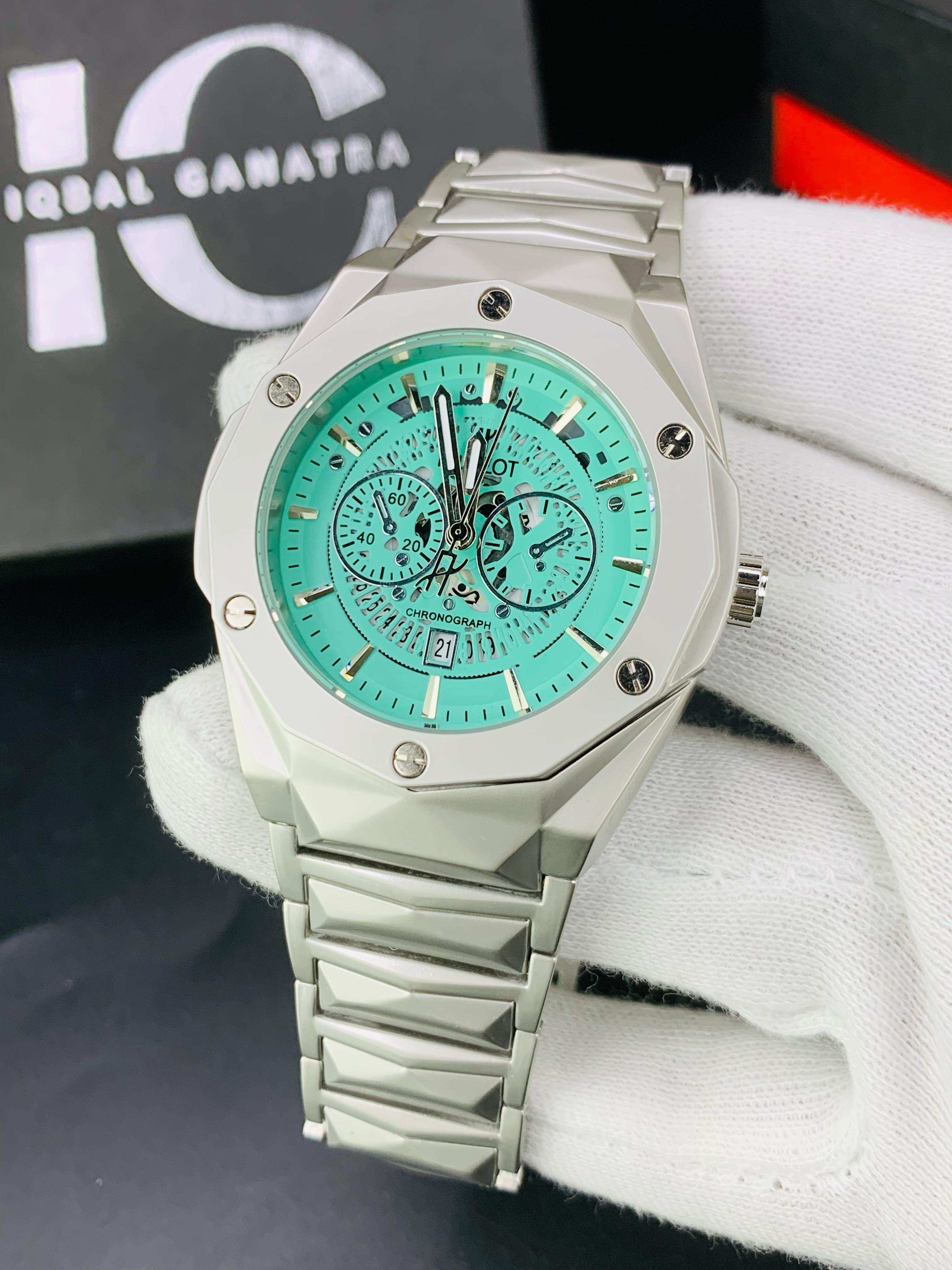 Diamond Cut | Date Adjustment | Texture Chain |Silver Sky Blue