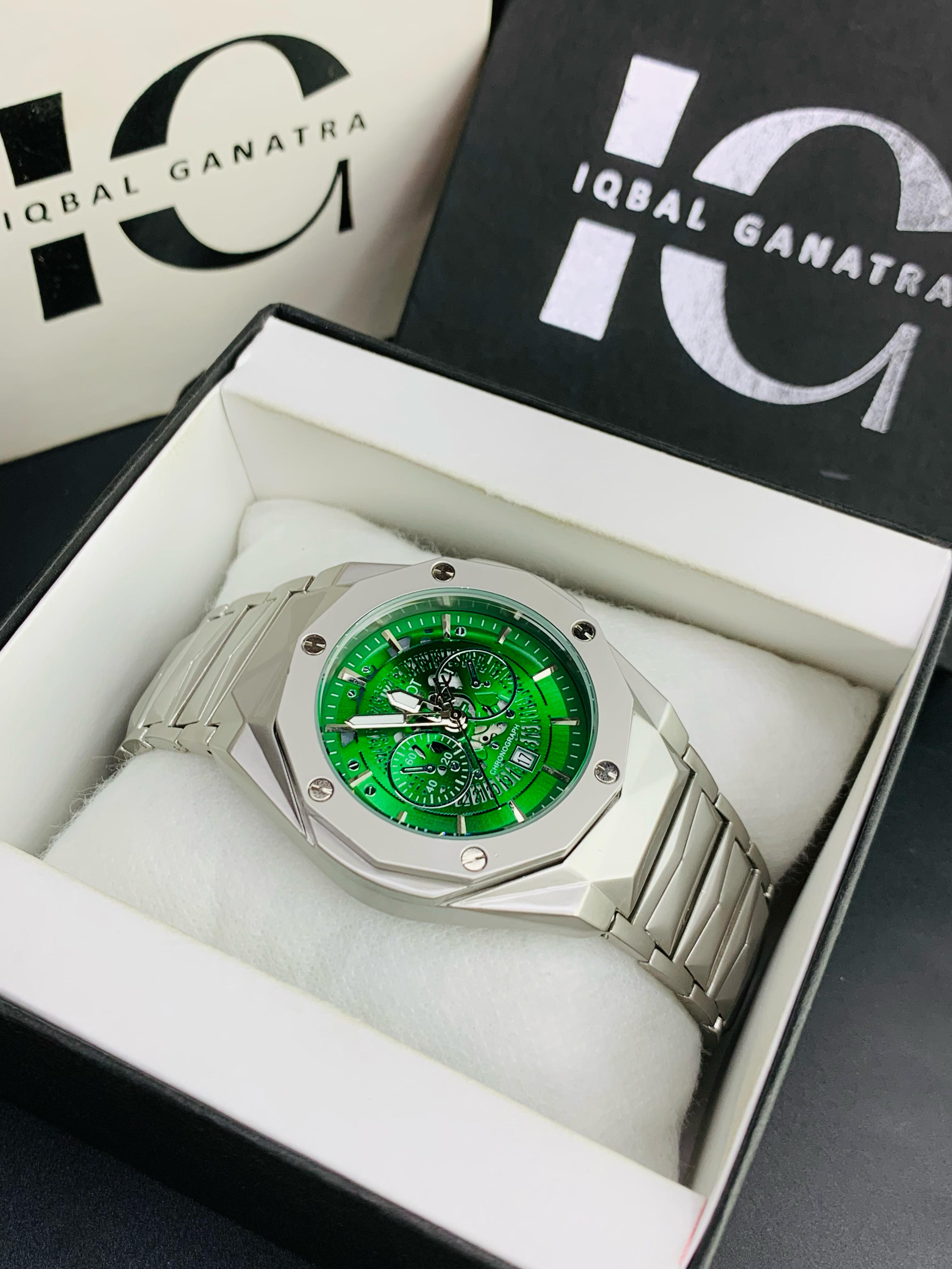 Diamond Cut | Date Adjustment | Texture Chain |Silver Green