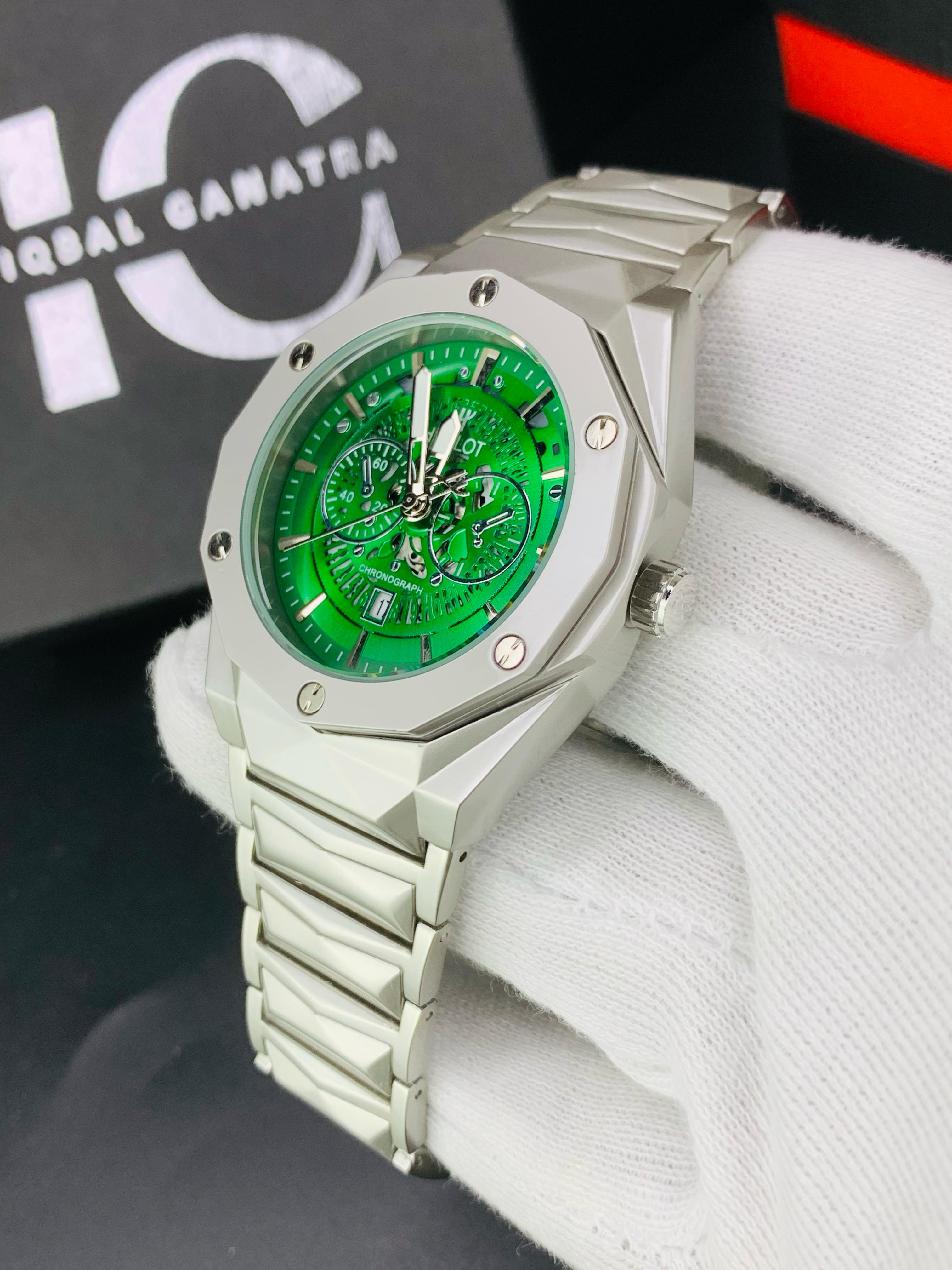 Diamond Cut | Date Adjustment | Texture Chain |Silver Green