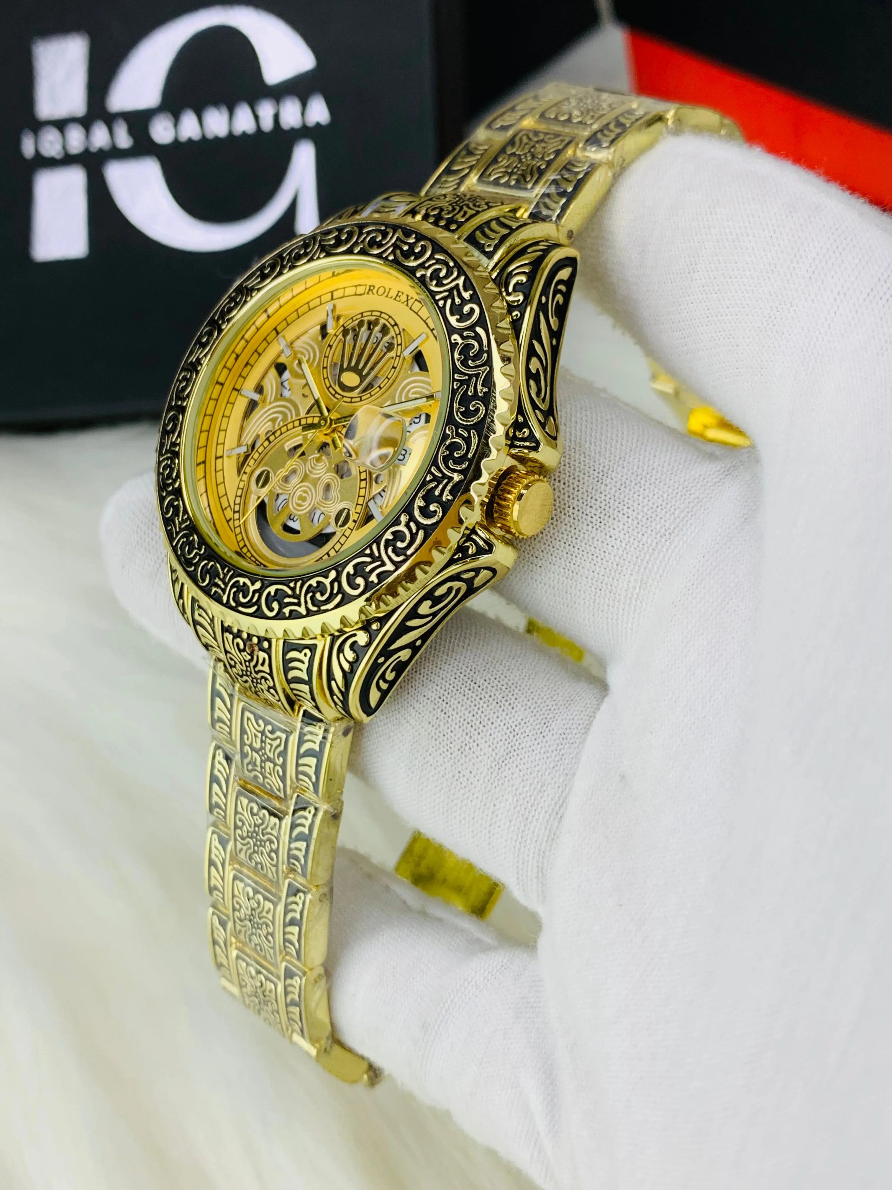 Imported Engraved Model (Gold Chain Black Case Inner Gold)