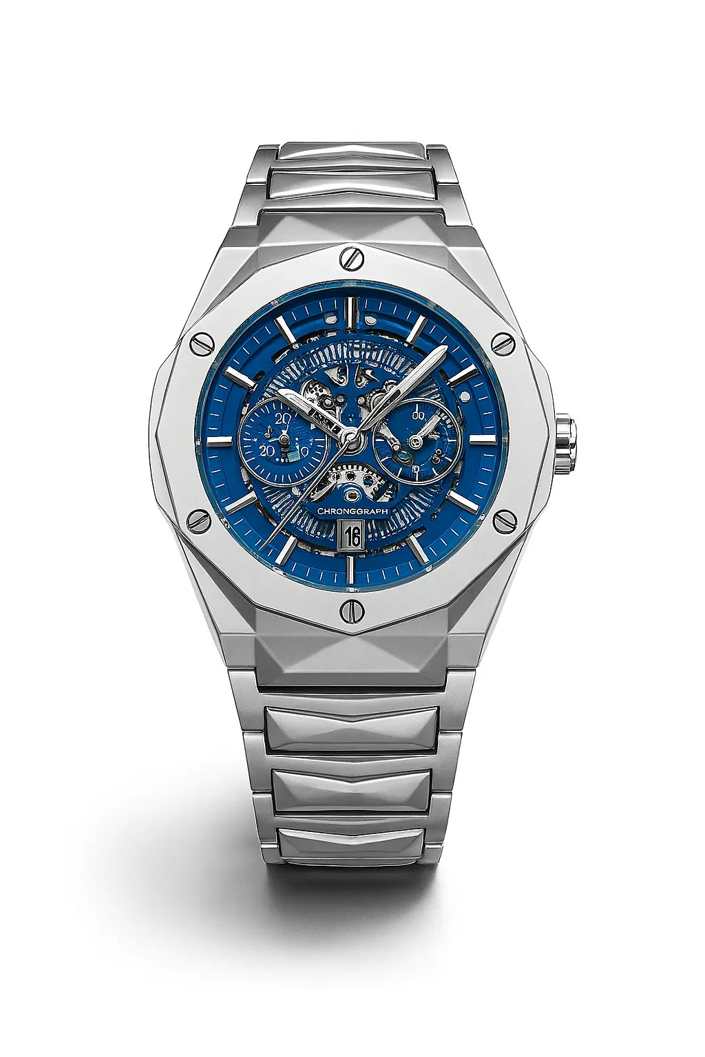 Diamond Cut | Date Adjustment | Texture Chain |Silver Blue