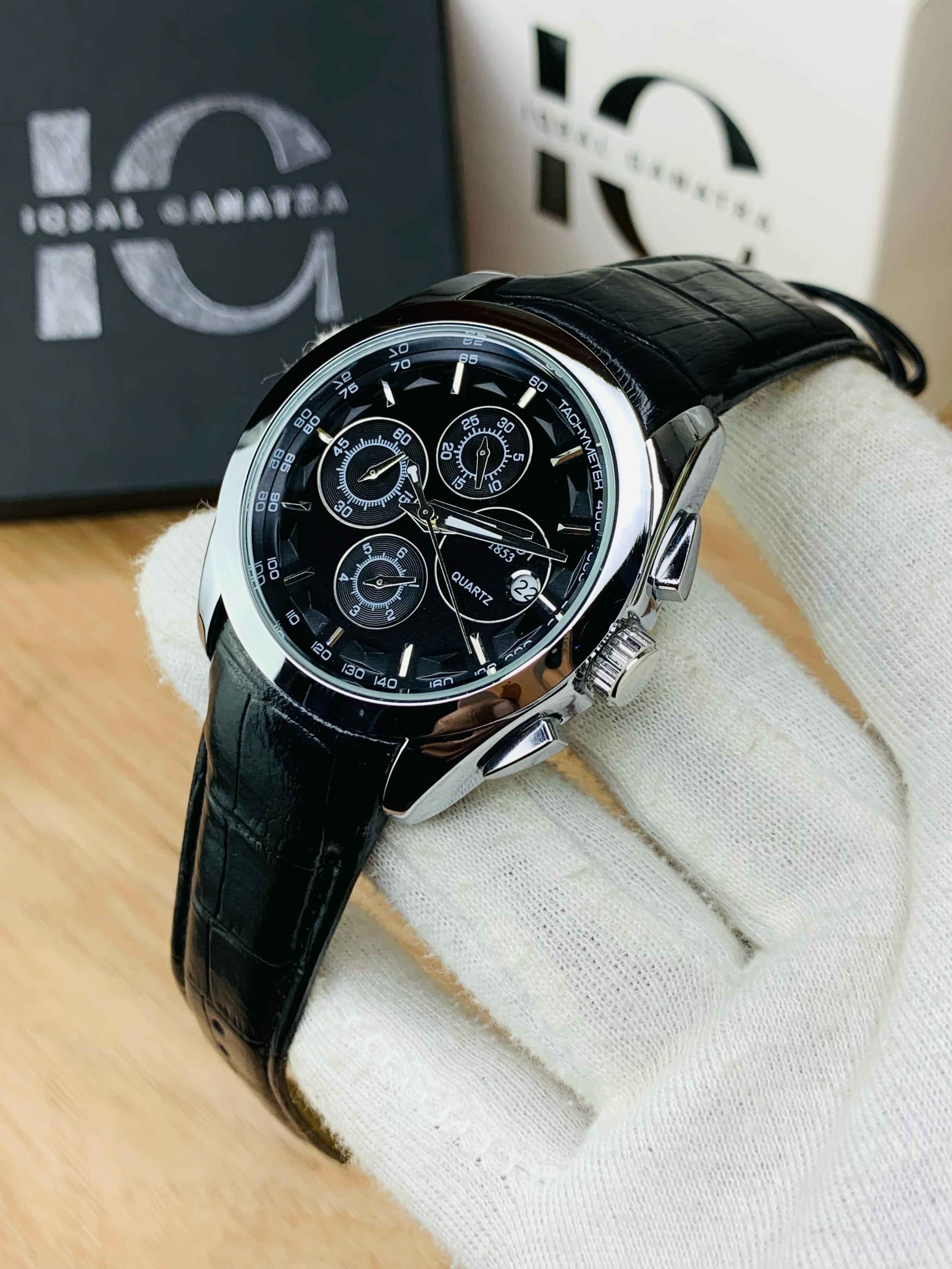 Branded Chronograph working Watch (Black Silver)