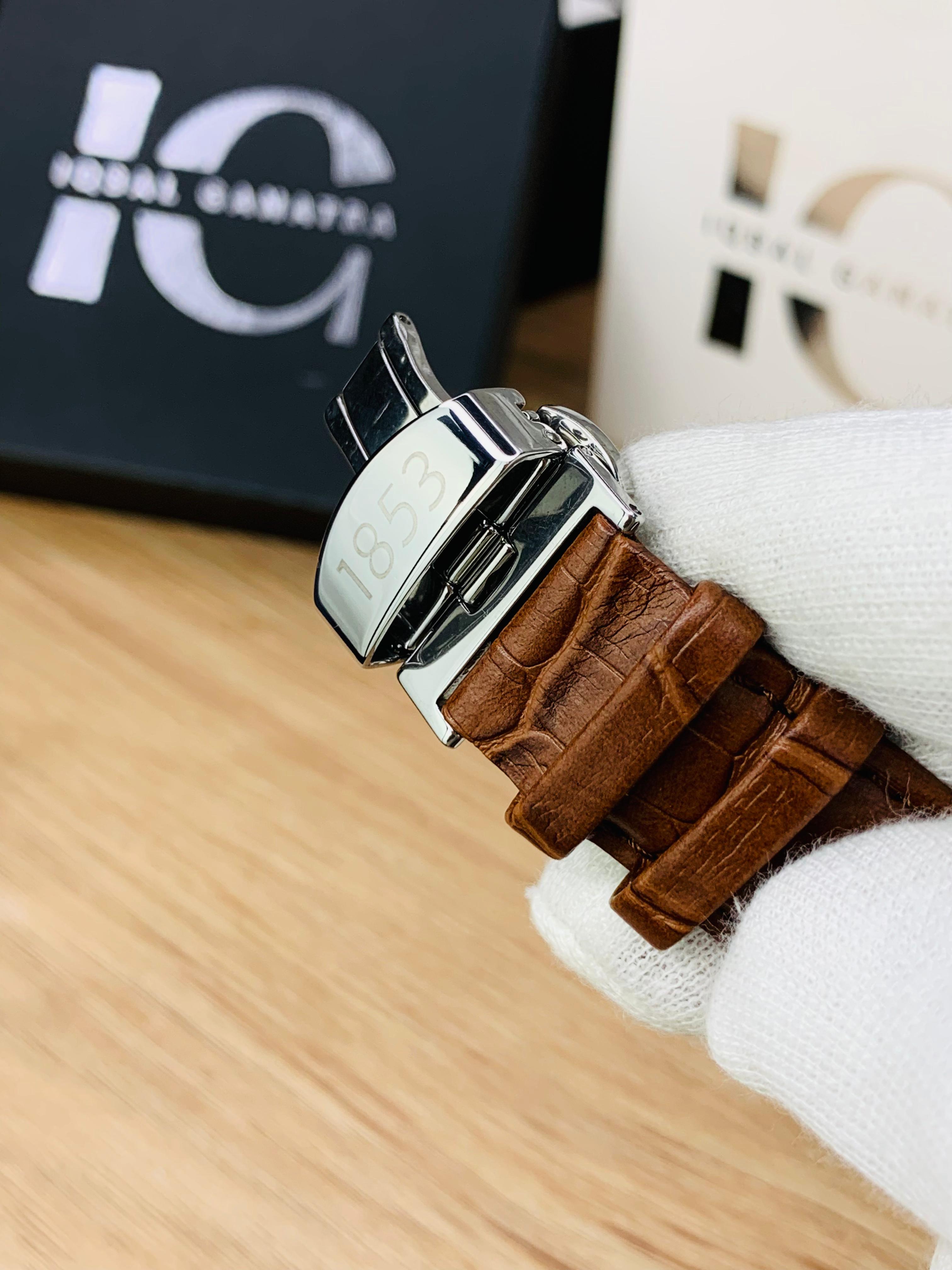 Branded Chronograph working Watch (Golden Case Brown Strap)