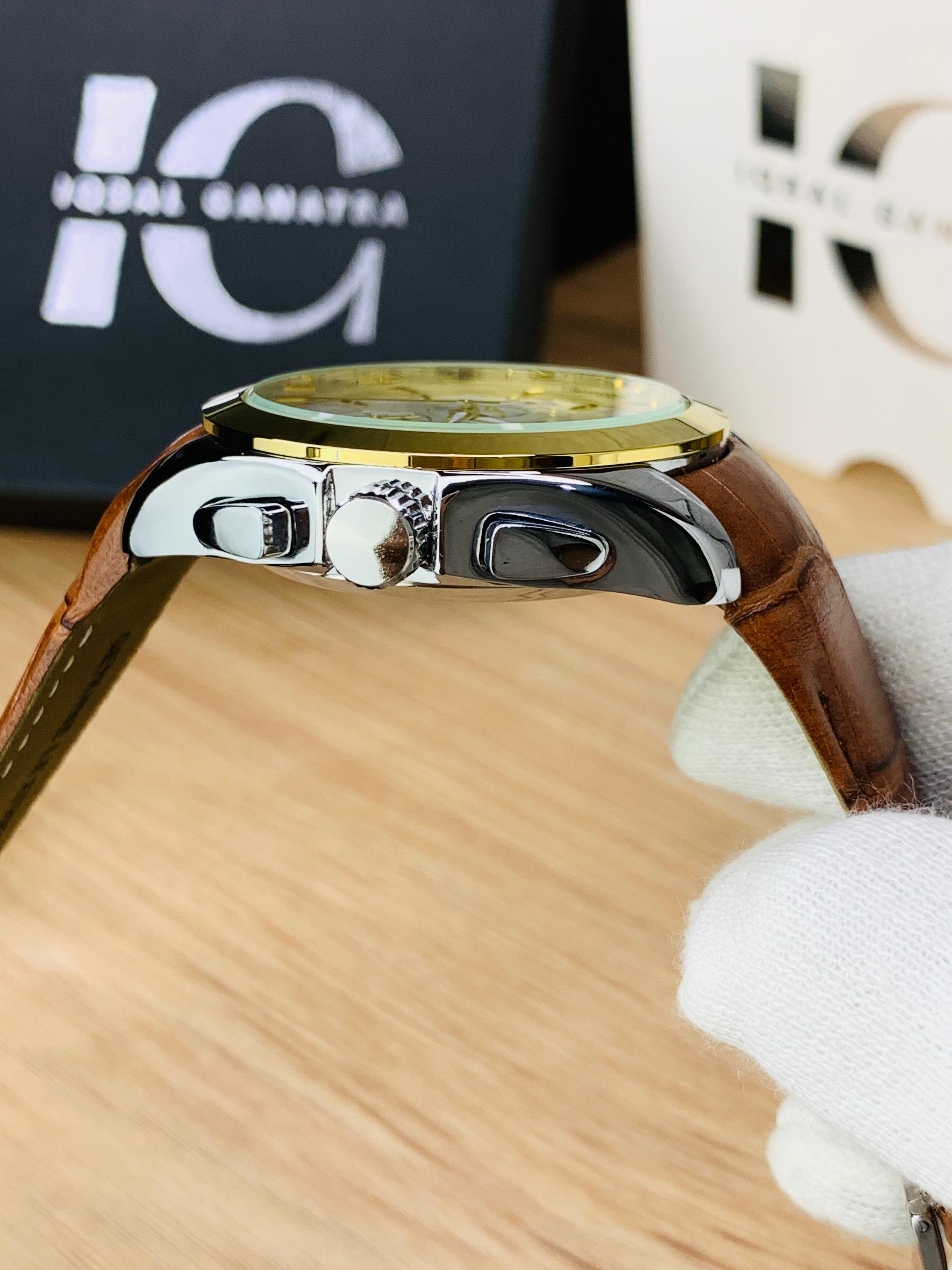 Branded Chronograph working Watch (Golden Case Brown Strap)