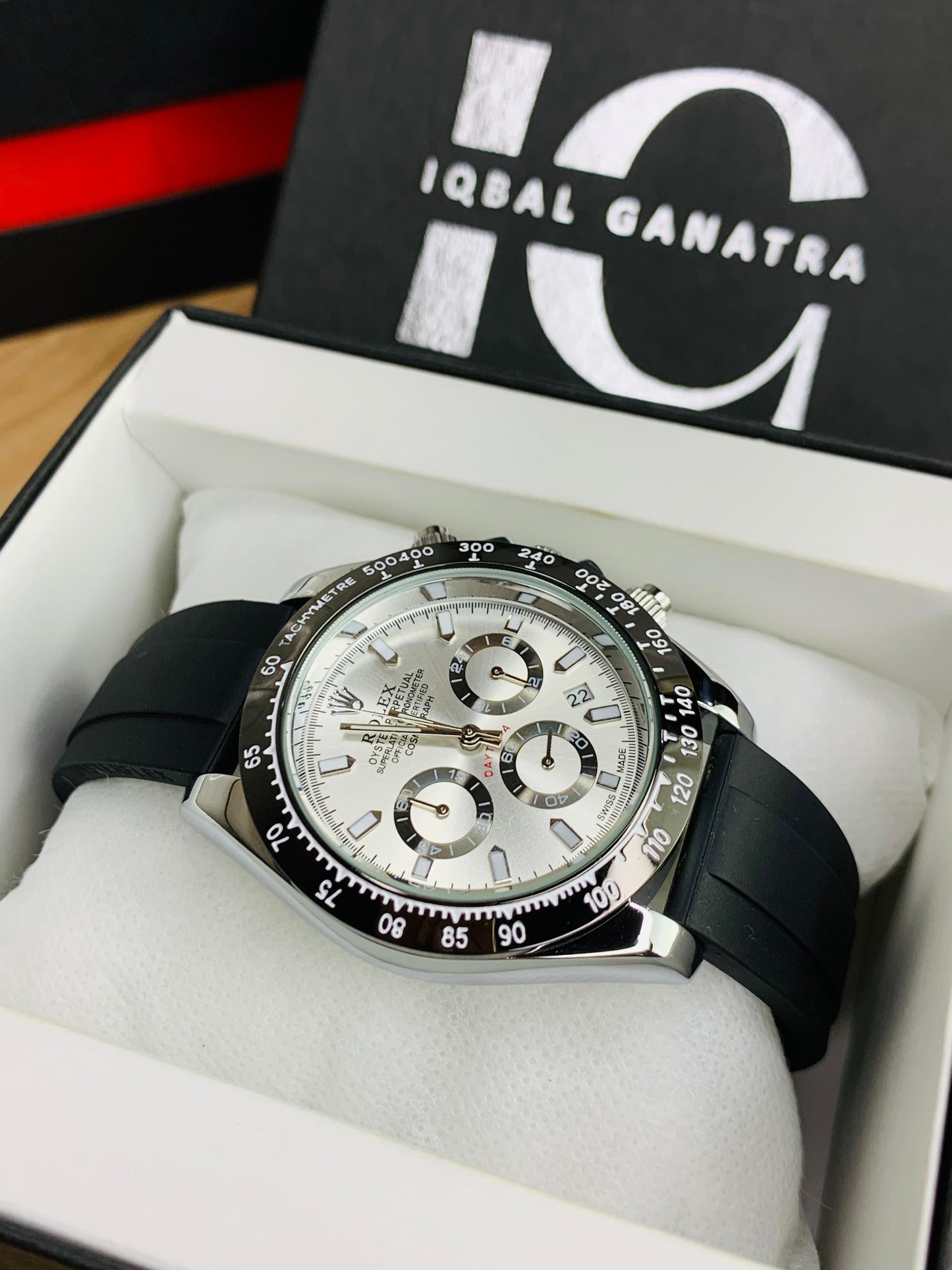 Daytona Chrono (Black Strap Silver Case Inner White)