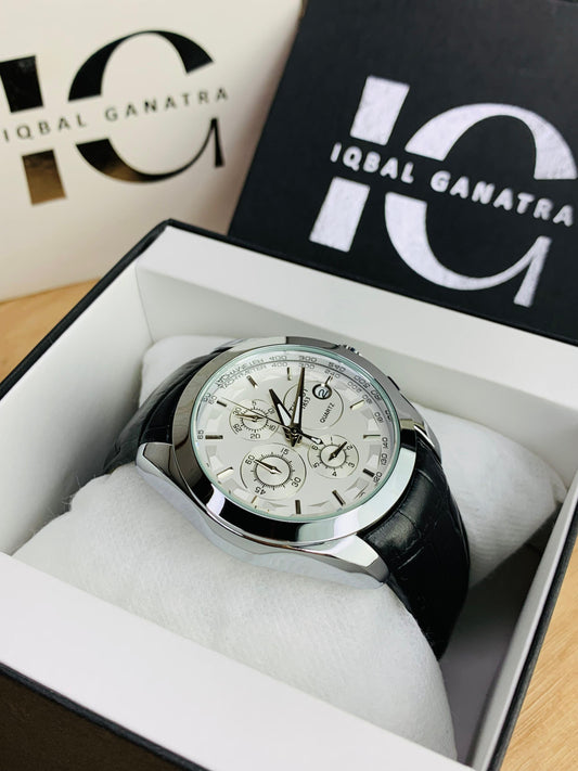 Branded Chronograph working Watch (White Dial Black Strap)