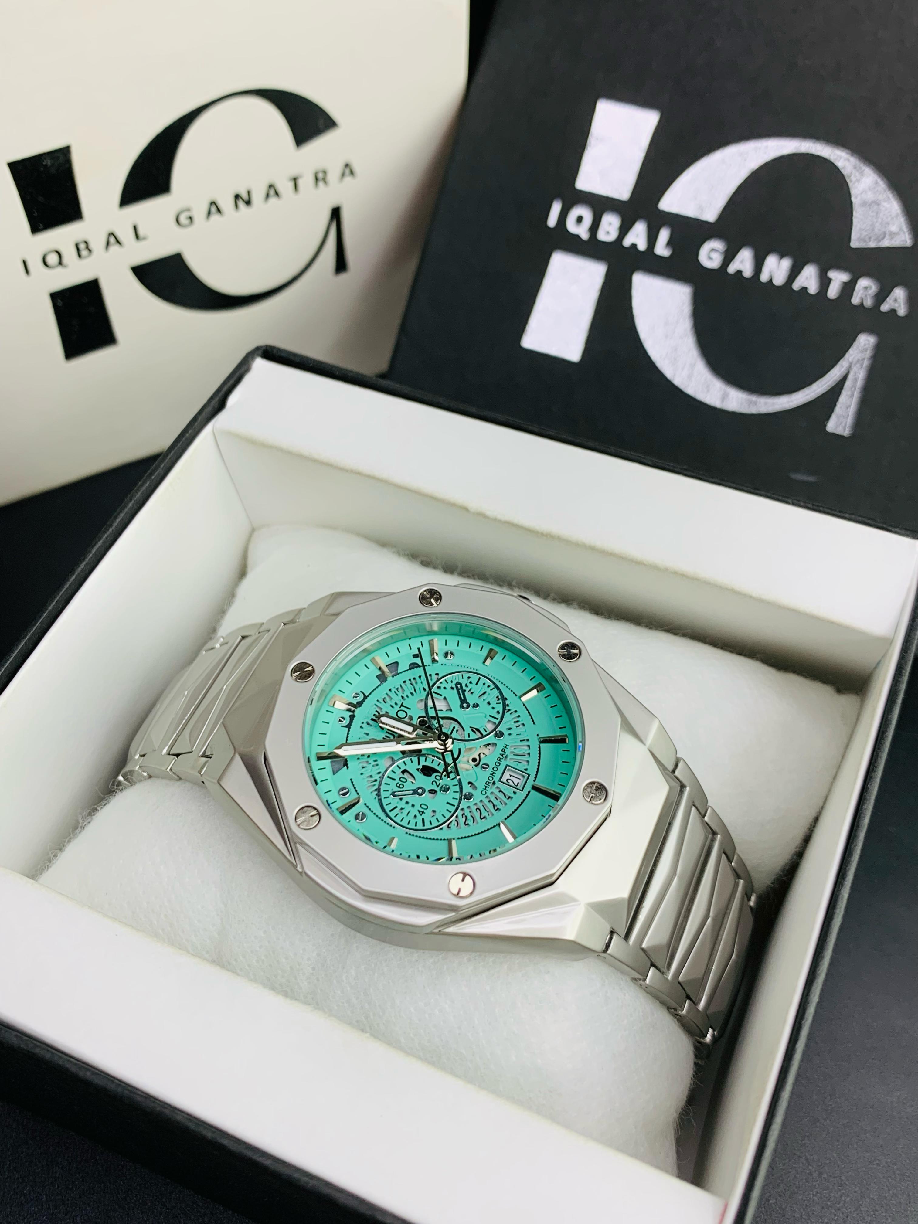 Diamond Cut | Date Adjustment | Texture Chain |Silver Sky Blue