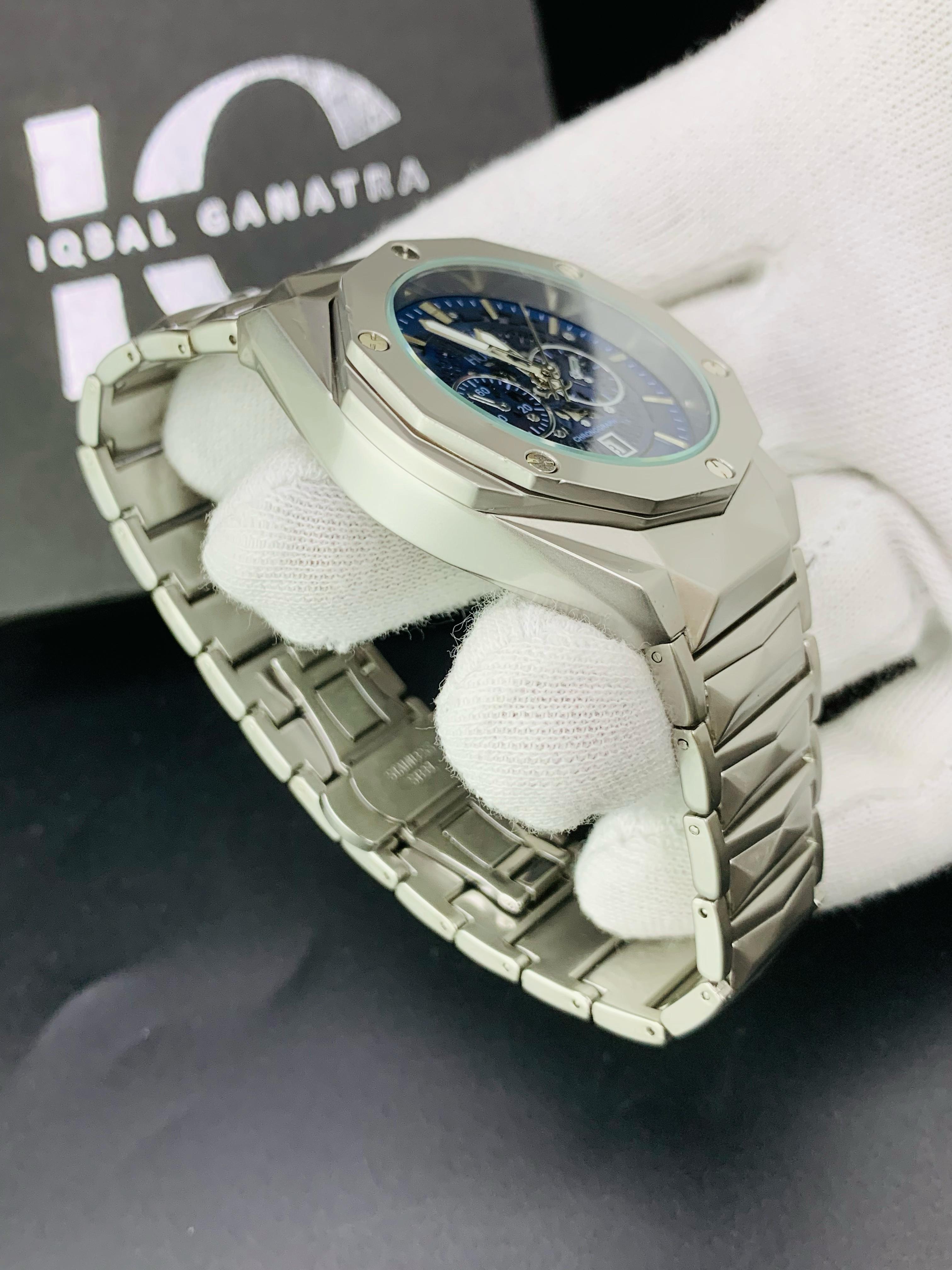 Diamond Cut | Date Adjustment | Texture Chain |Silver Blue