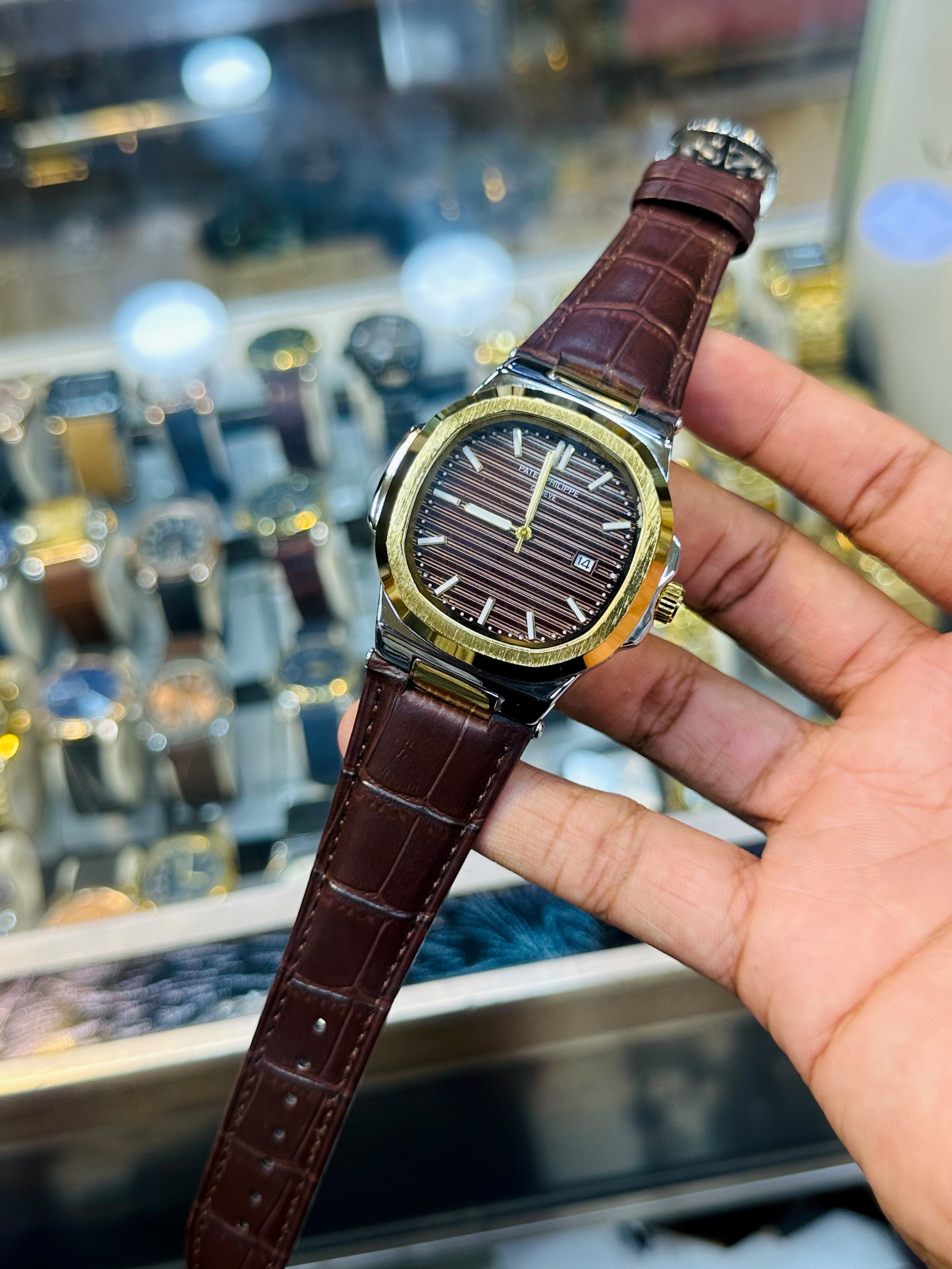 PP leather Strap | Brown Strap Gold Brown Case