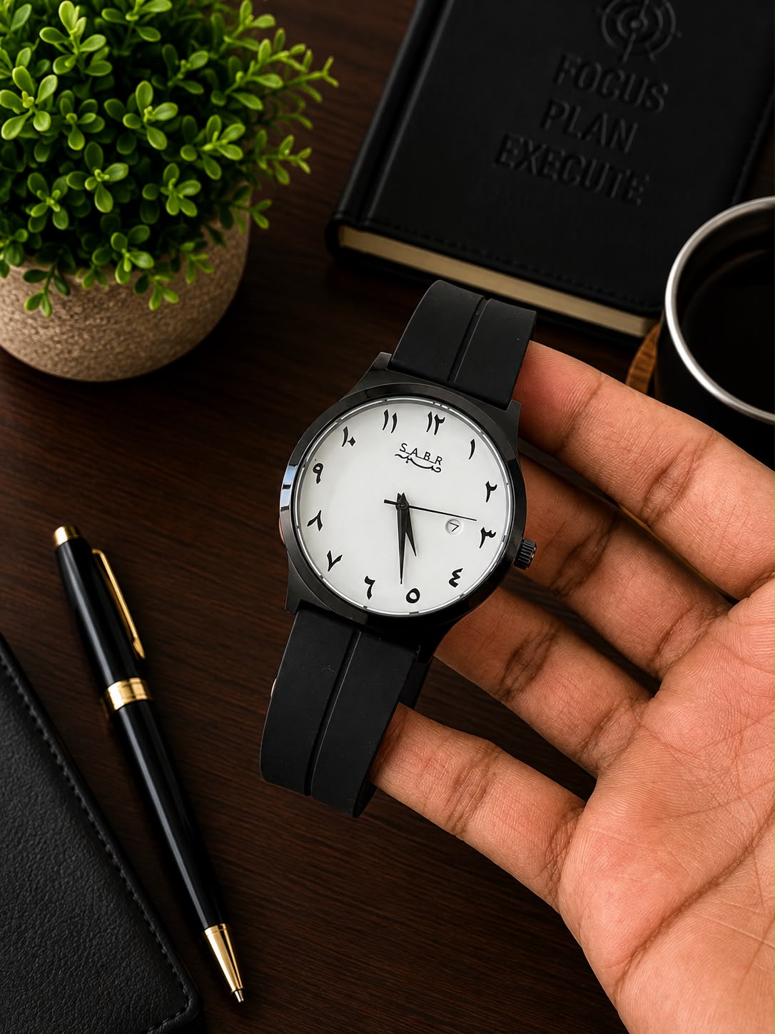 Sabr Watch | Black Strap | Black White Dial