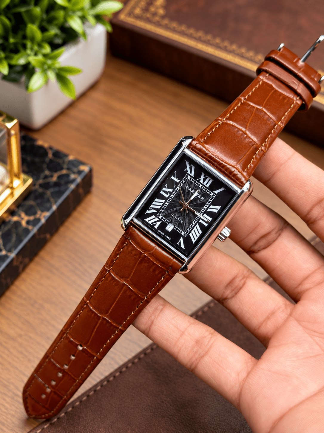 CTR Tank | Brown Strap | Silver Black (Roman Dial)