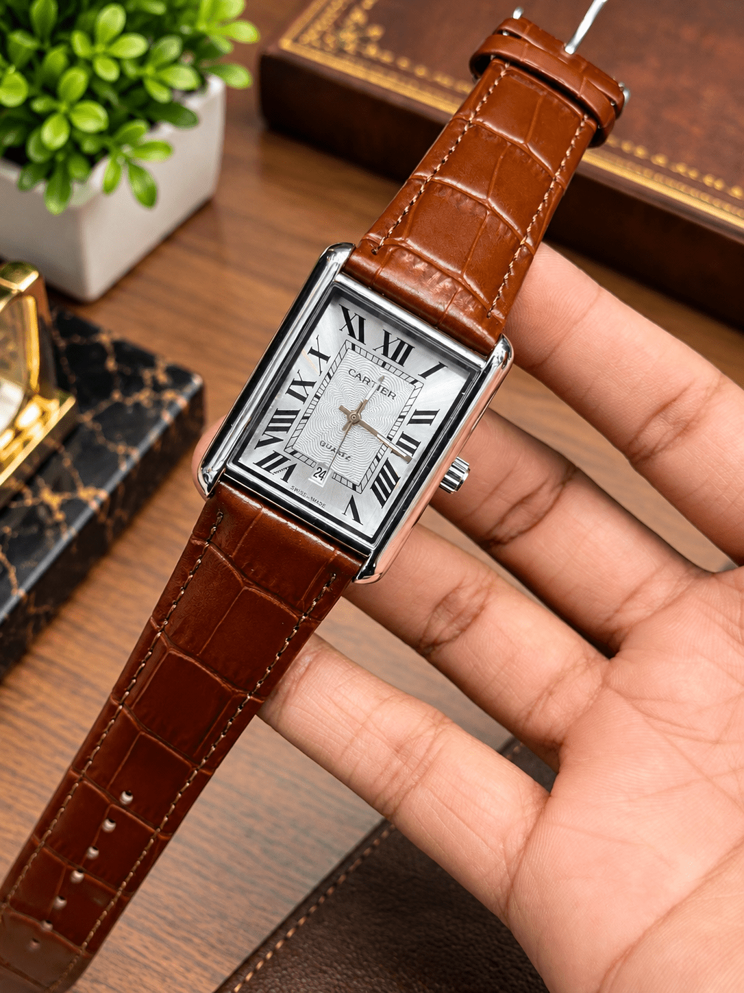 CTR Tank | Brown Strap | Silver White (Roman Dial)