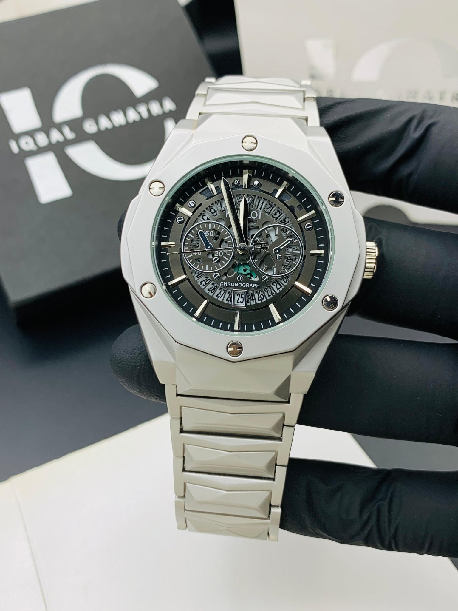 Diamond Cut | Date Adjustment | Texture Chain |Silver Black