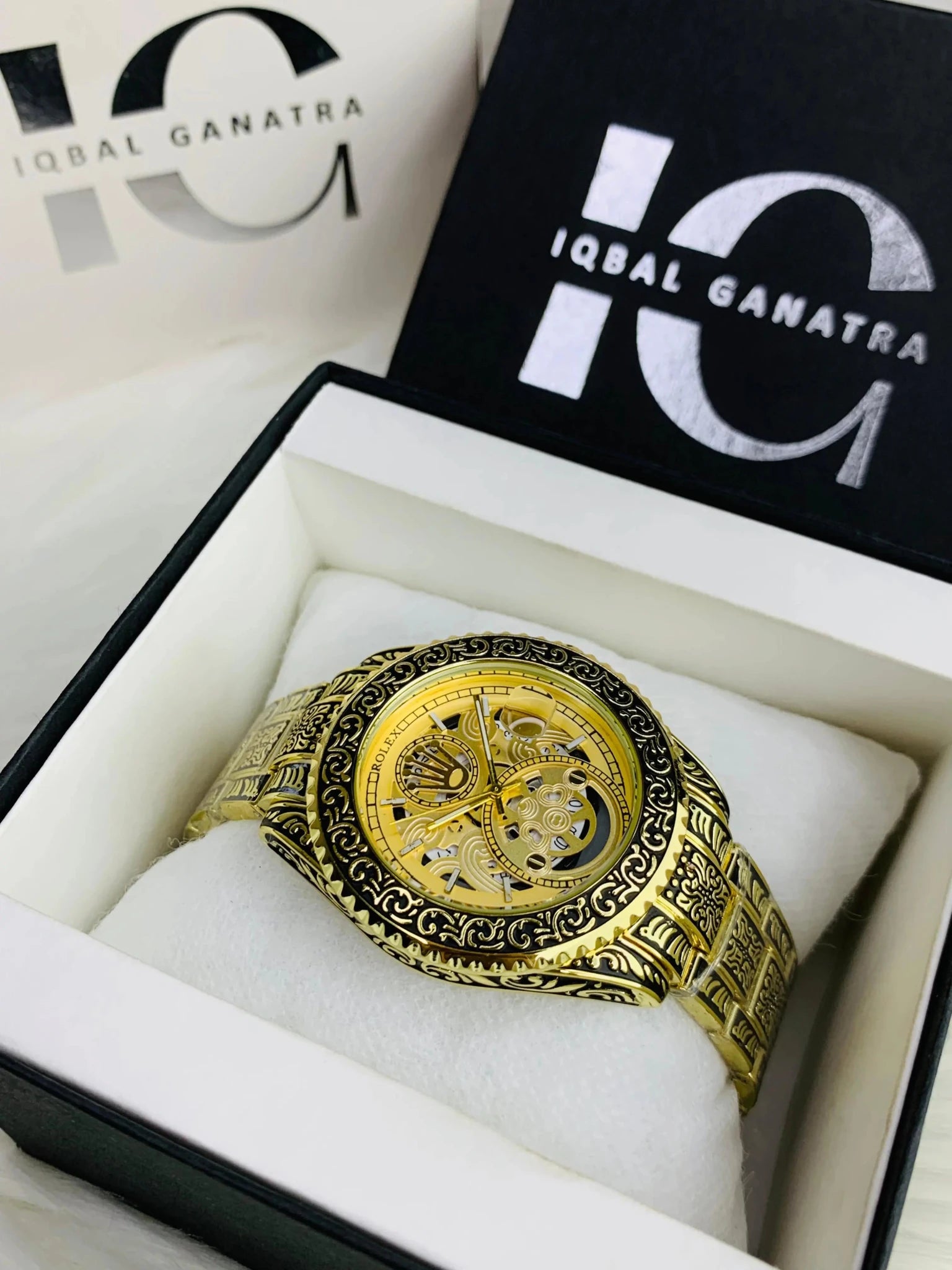 Imported Engraved Model (Gold Chain Black Case Inner Gold)