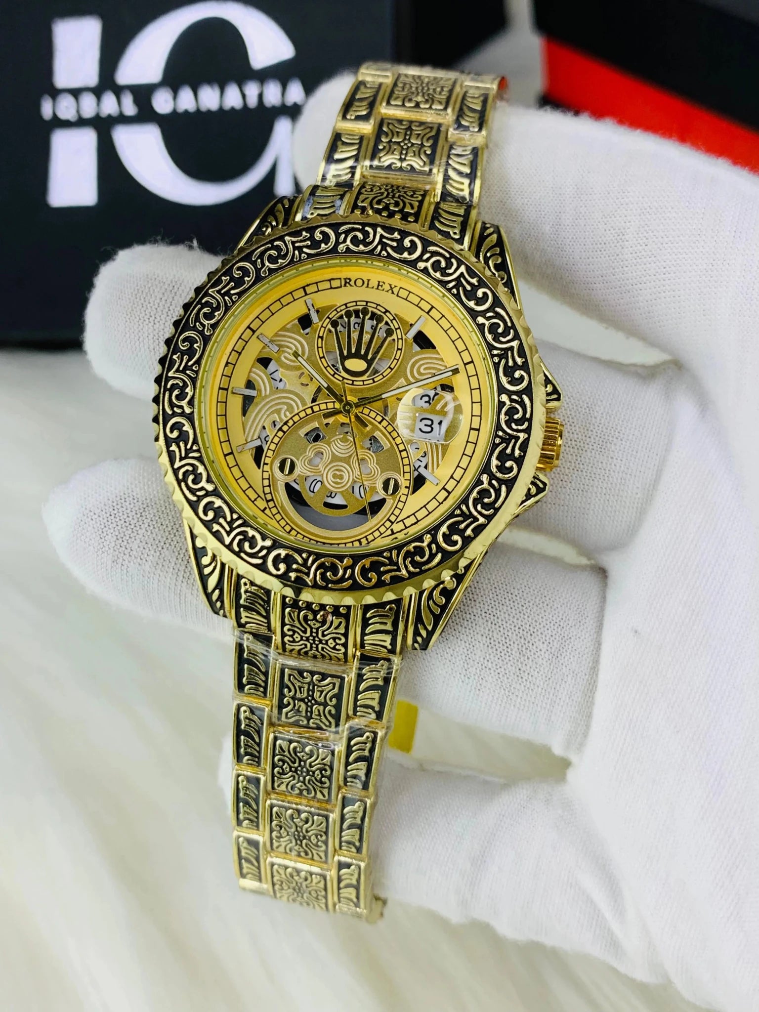 Imported Engraved Model (Gold Chain Black Case Inner Gold)