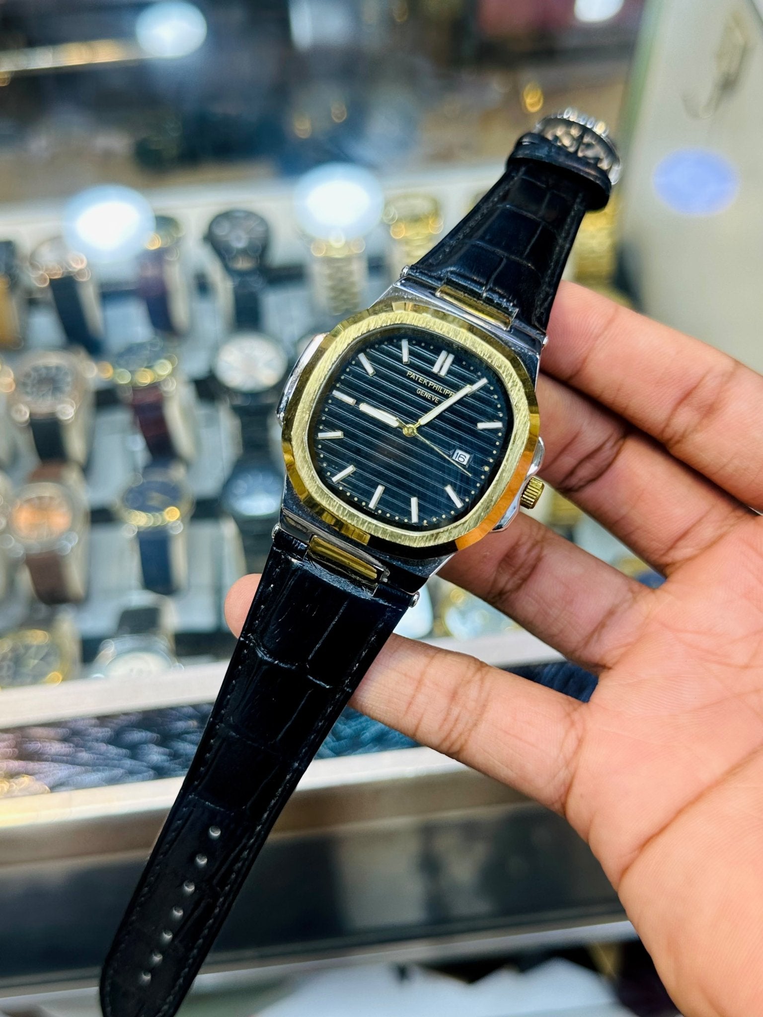 PP leather Strap | Black Strap Gold Black case