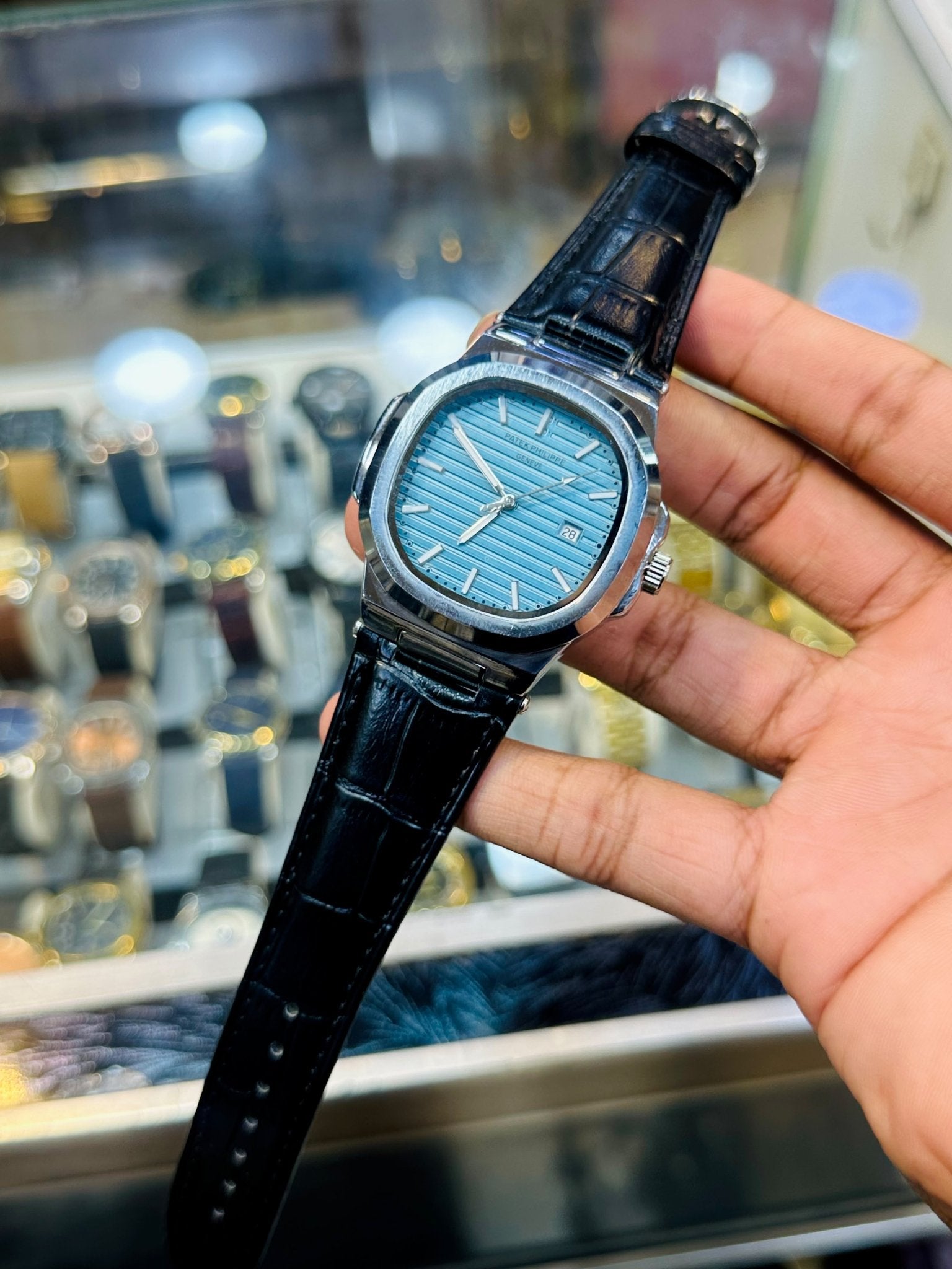 PP leather Strap | Black Strap Silver Tiffany case