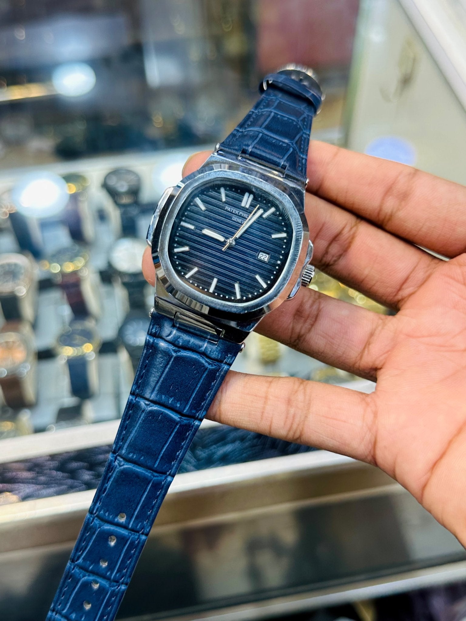 PP leather Strap | Blue Strap Silver Blue Case
