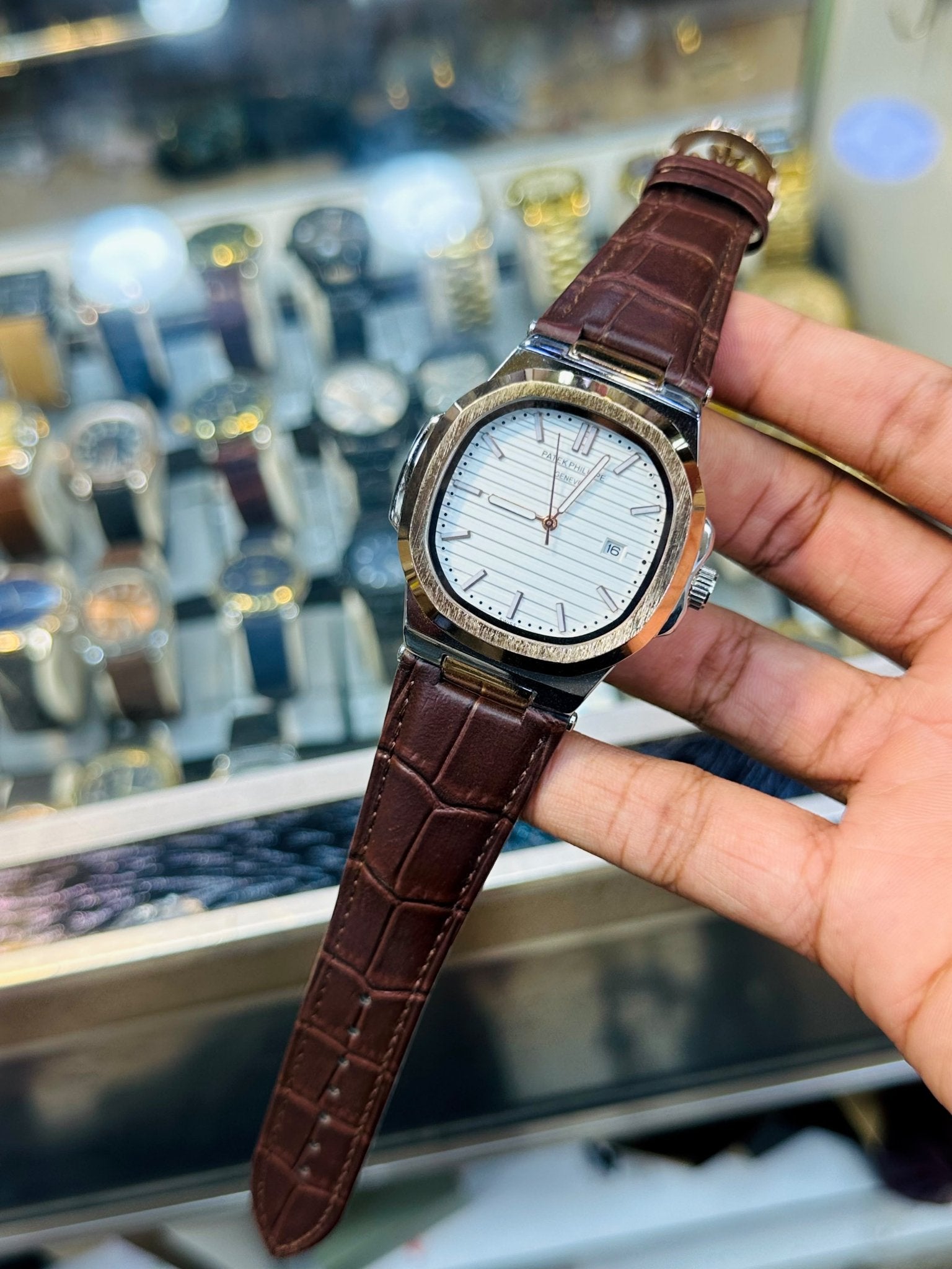 PP leather Strap | Brown Strap Copper White Case