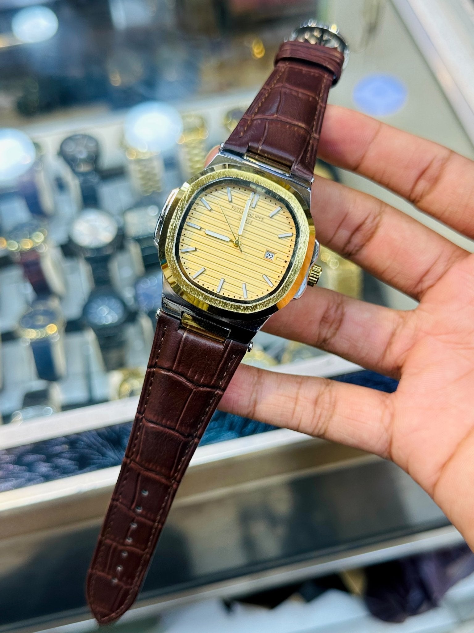 PP leather Strap | Brown strap Gold case