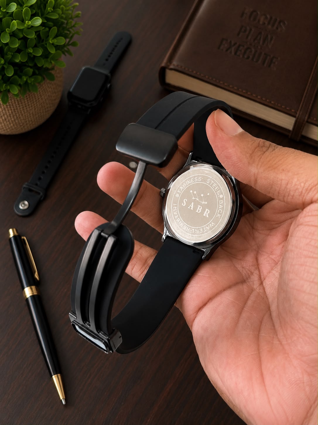 Sabr Watch | Black Strap | Full Black Dial