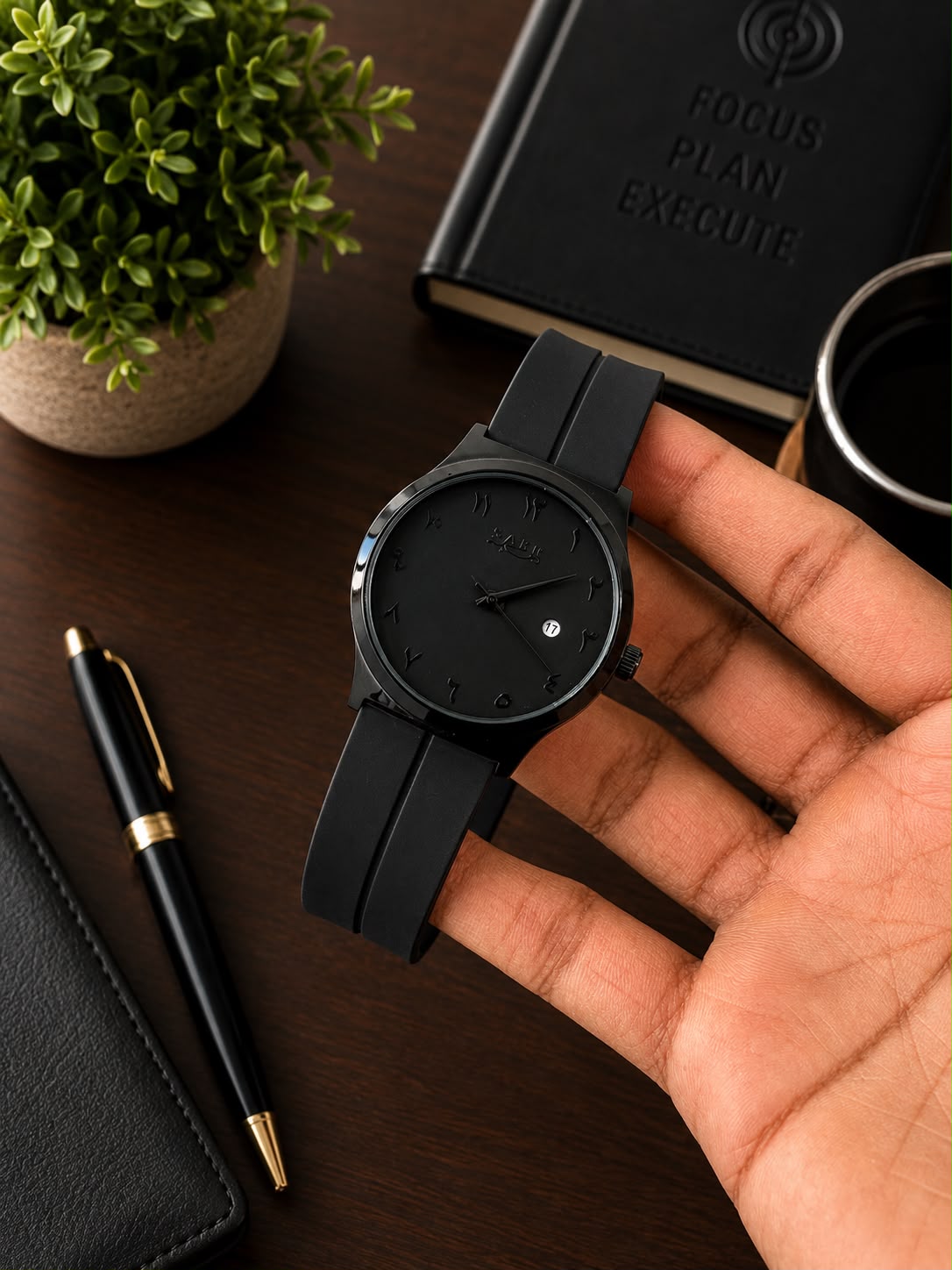 Sabr Watch | Black Strap | Full Black Dial