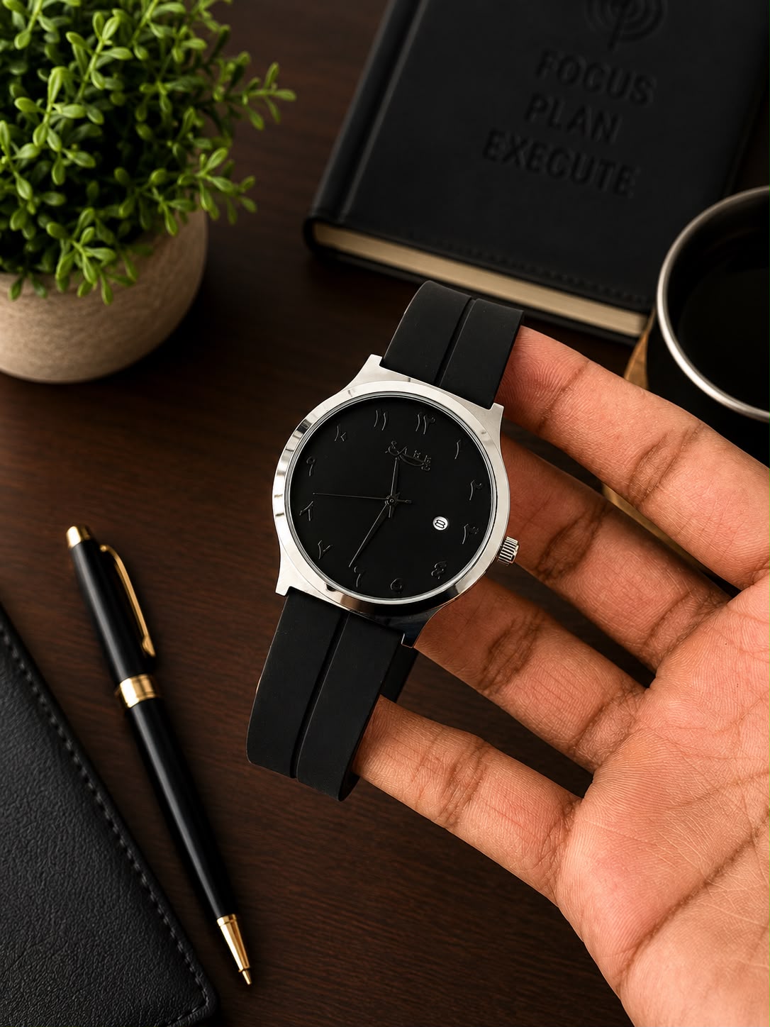 Sabr Watch | Black Strap | Silver Black Dial